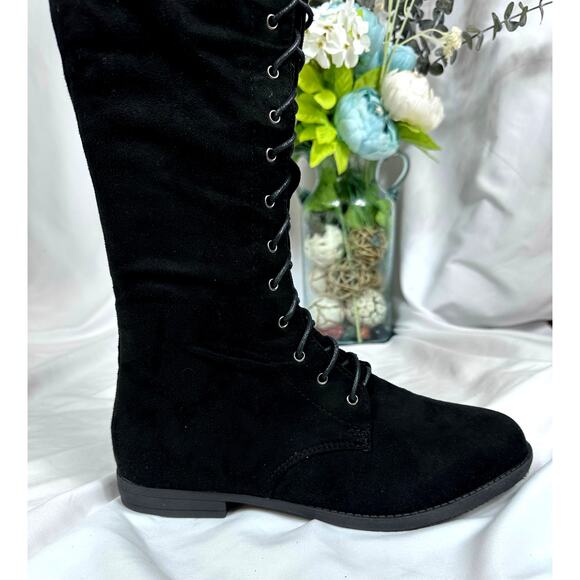 Tall Talk Flat Lace Up Over the Knee Boot - Black 10 - Picture 13 of 16